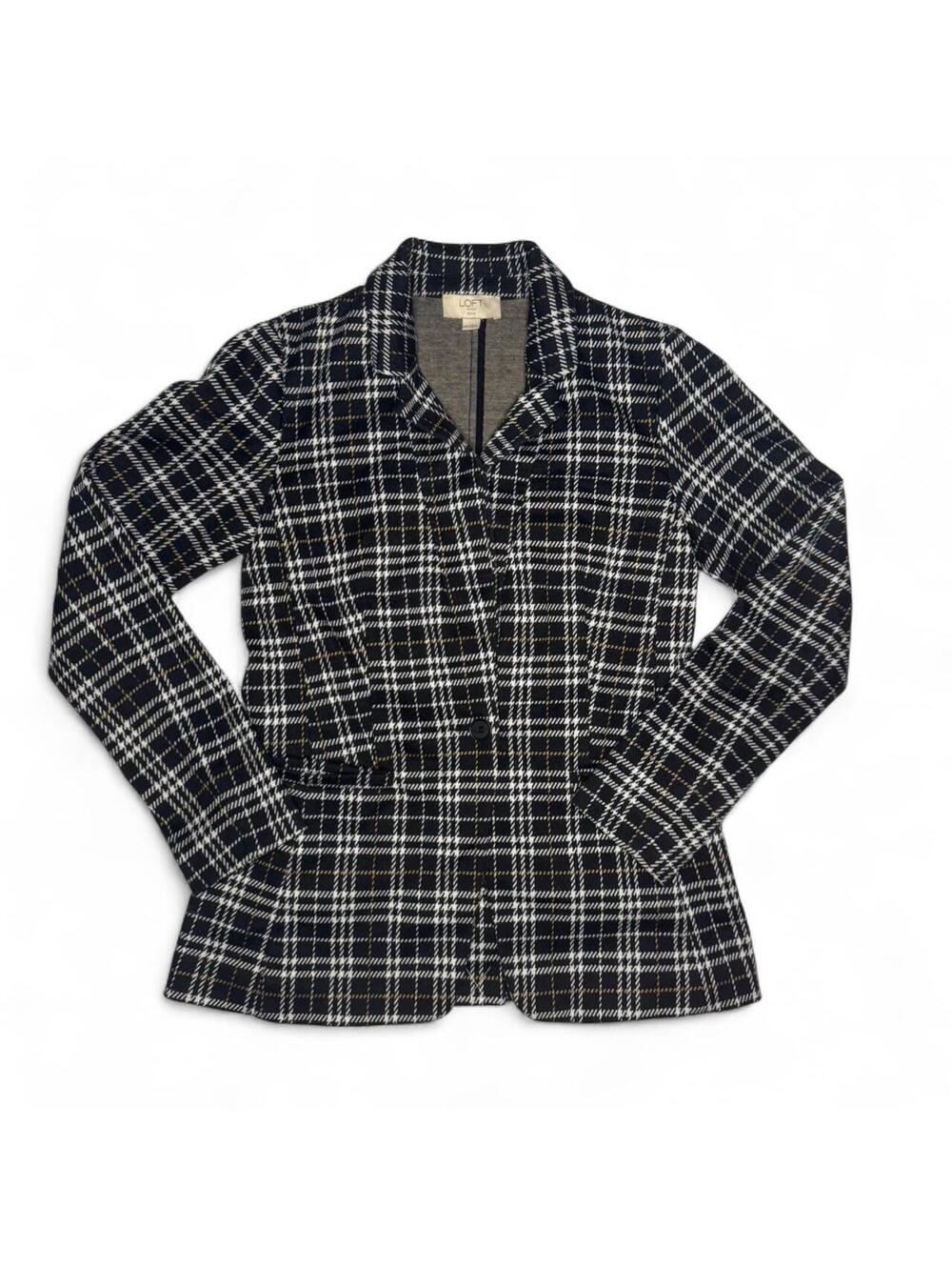 LOFT Petite Black Houndstooth Tailored Casual Jersey Knit Cotton Blazer Size 00P